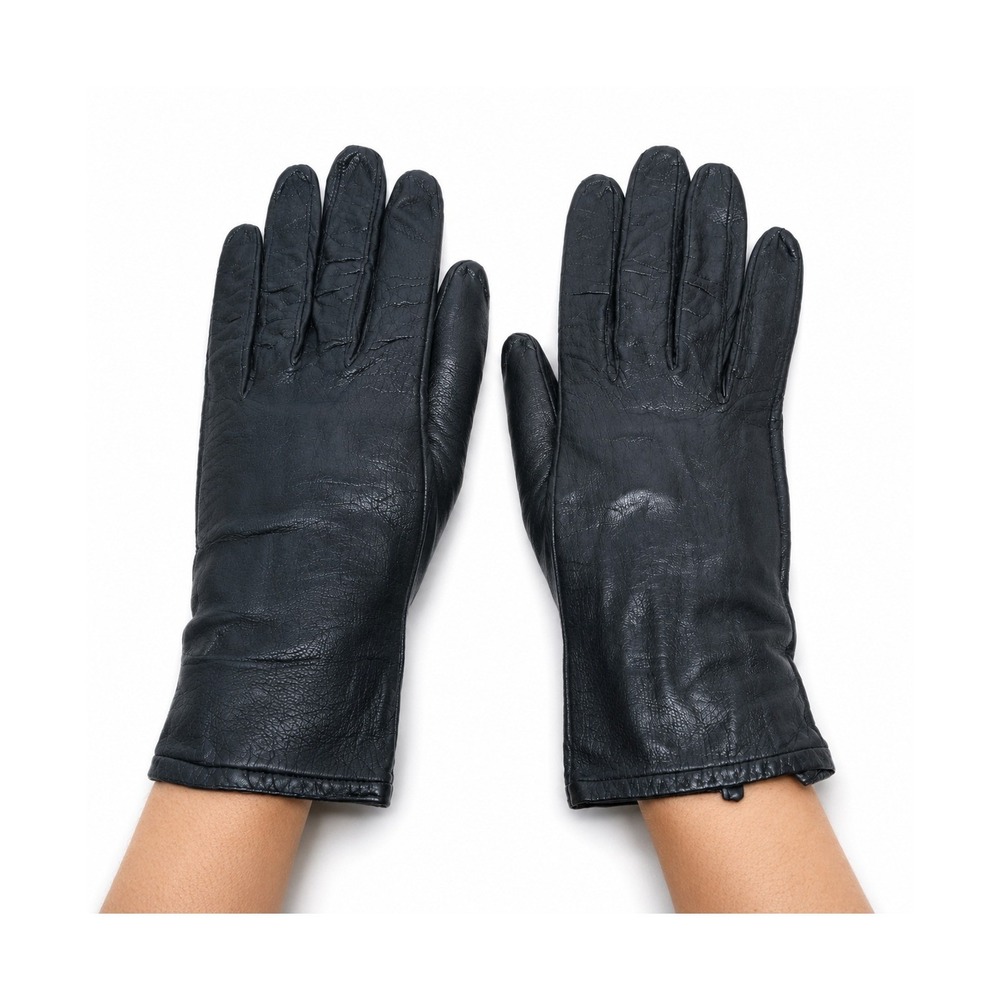 Vintage Leather Gloves Womens 7 Black Made in France Classic Wrist Length